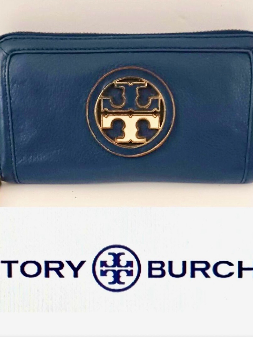 Tory Burch Navy Blue Wallet with Gold Logo
